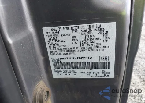 1992 Ford Aerostar из США, поврежденный, VIN 1FMDA31U1NZB22012